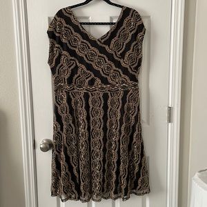 NY Collection Black & Gold Lace Dress
